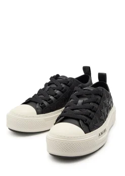 Stars appliquéd leather and canvas sneakers