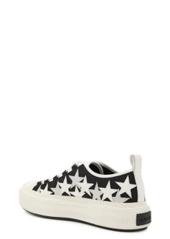 Stars appliquéd leather and canvas sneakers