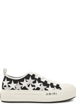 Stars appliquéd leather and canvas sneakers