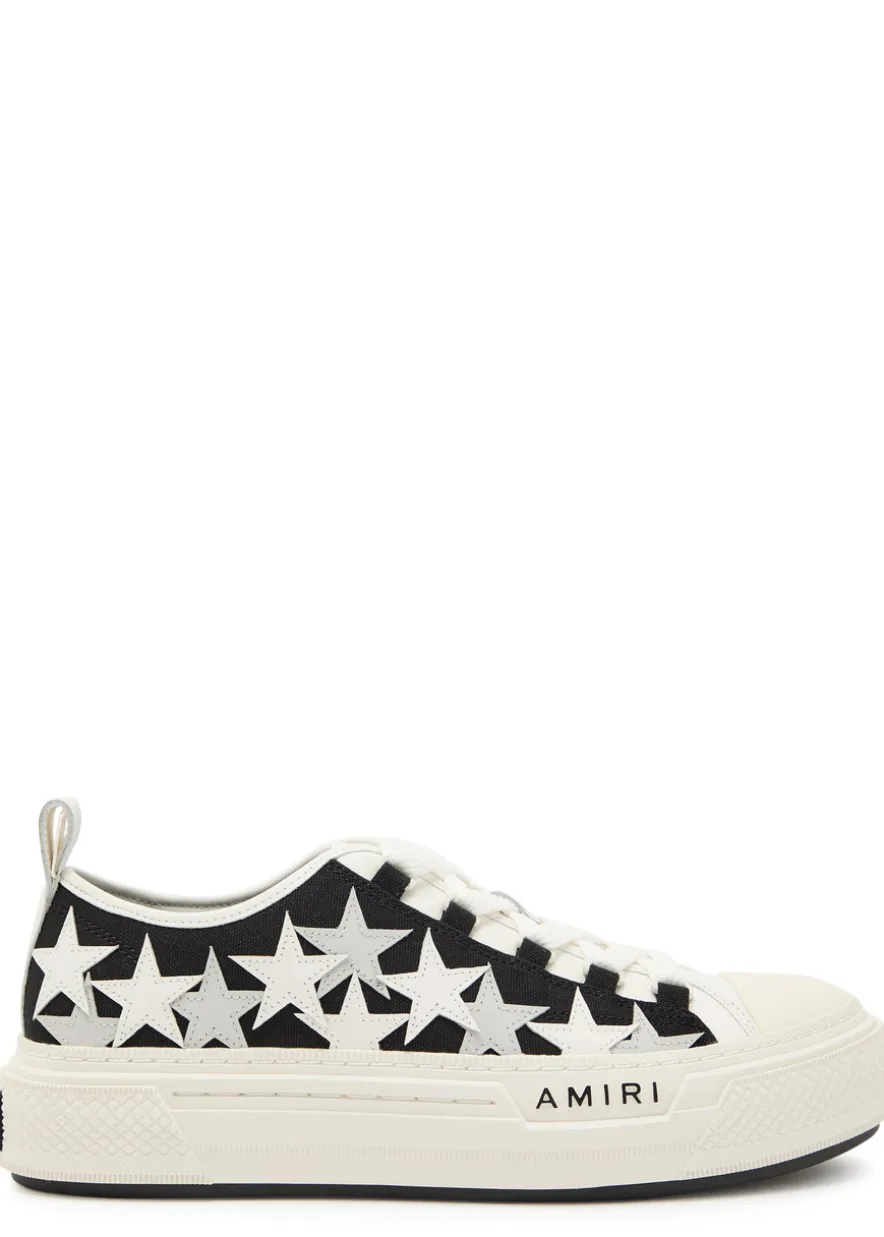 Stars appliquéd leather and canvas sneakers