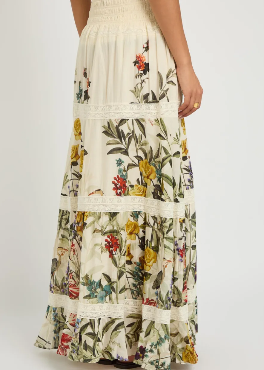 Stevie floral-print lace-trim cotton maxi skirt