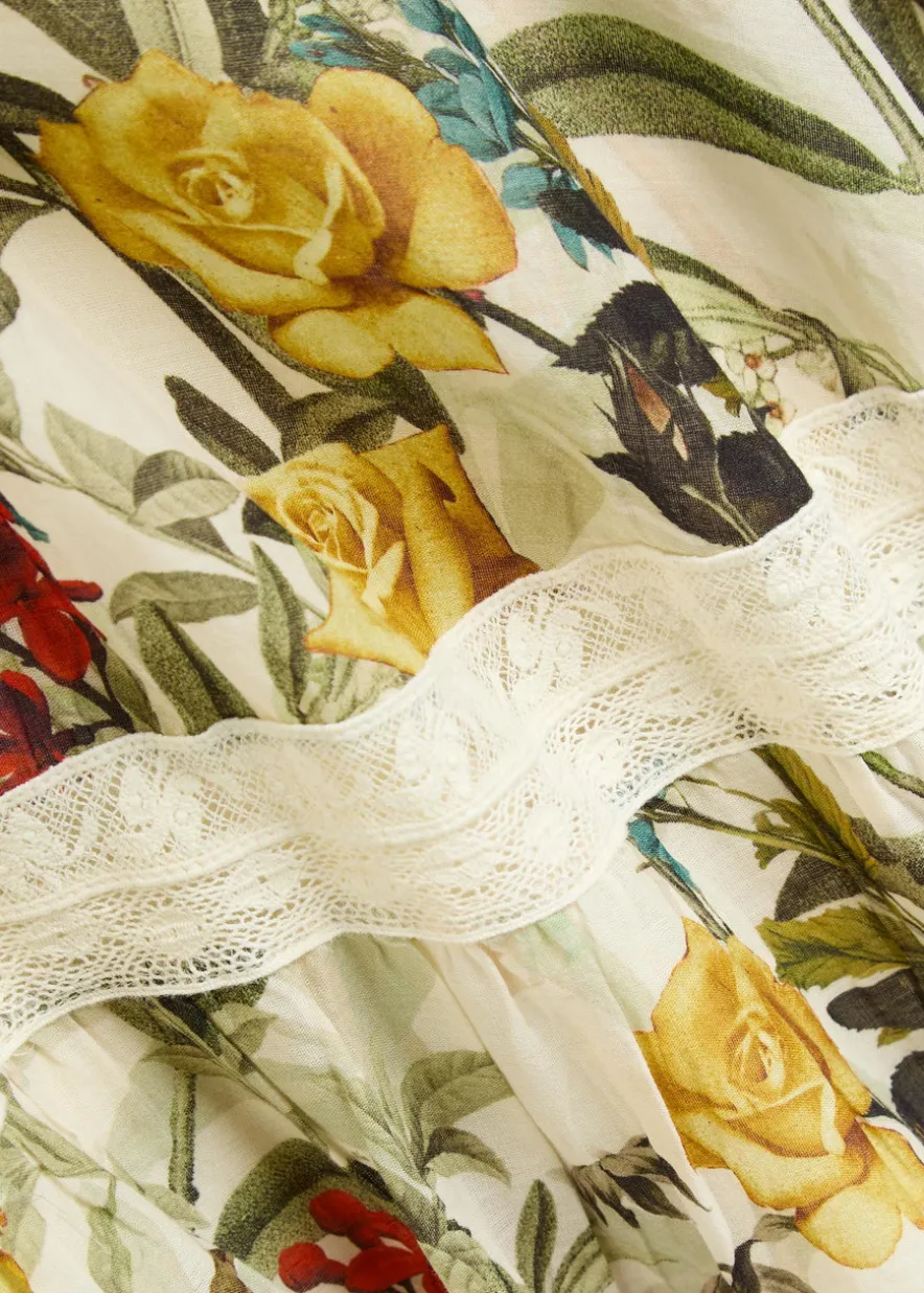Stevie floral-print lace-trim cotton maxi skirt