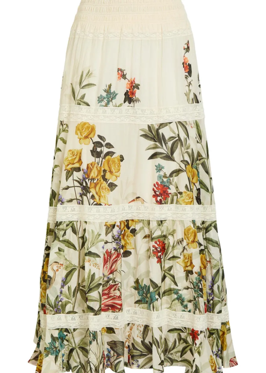 Stevie floral-print lace-trim cotton maxi skirt