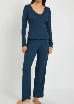 Straight-leg pointelle-knit trousers