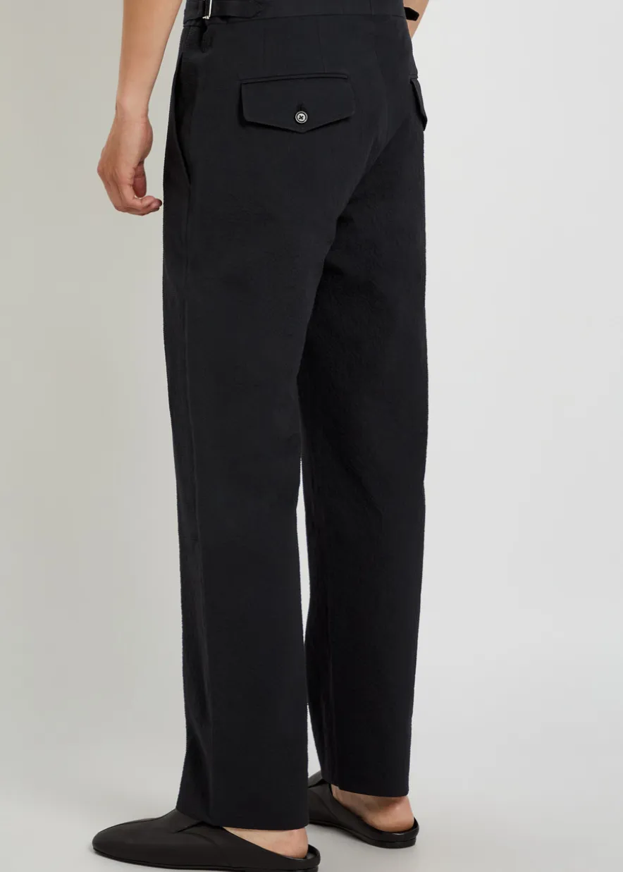Straight-leg seersucker trousers