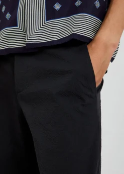 Straight-leg seersucker trousers