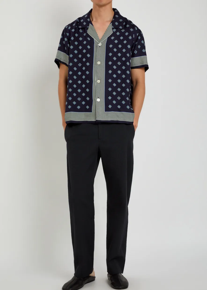 Straight-leg seersucker trousers
