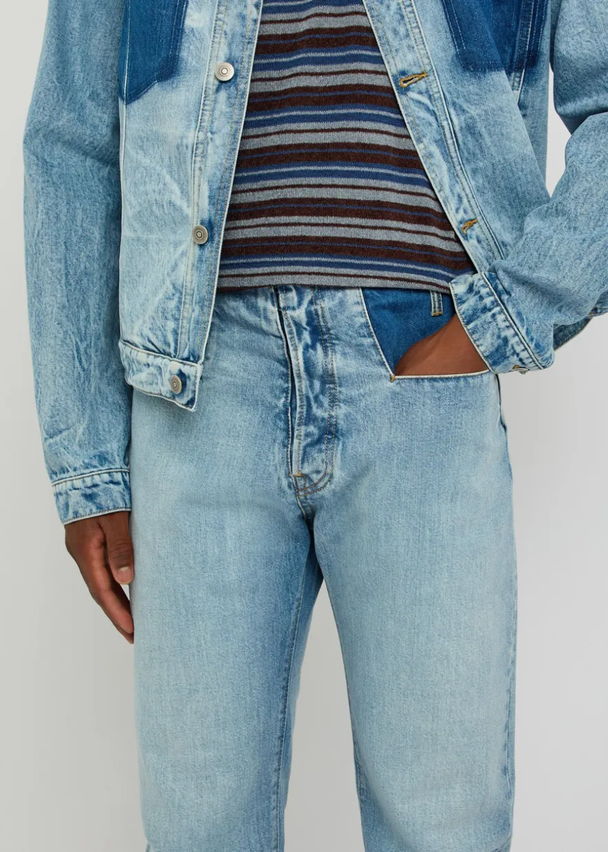 Straight-leg washed denim trousers