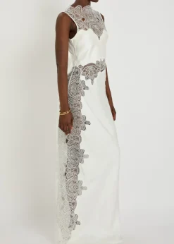 Stratus high-neck lace satin maxi dress