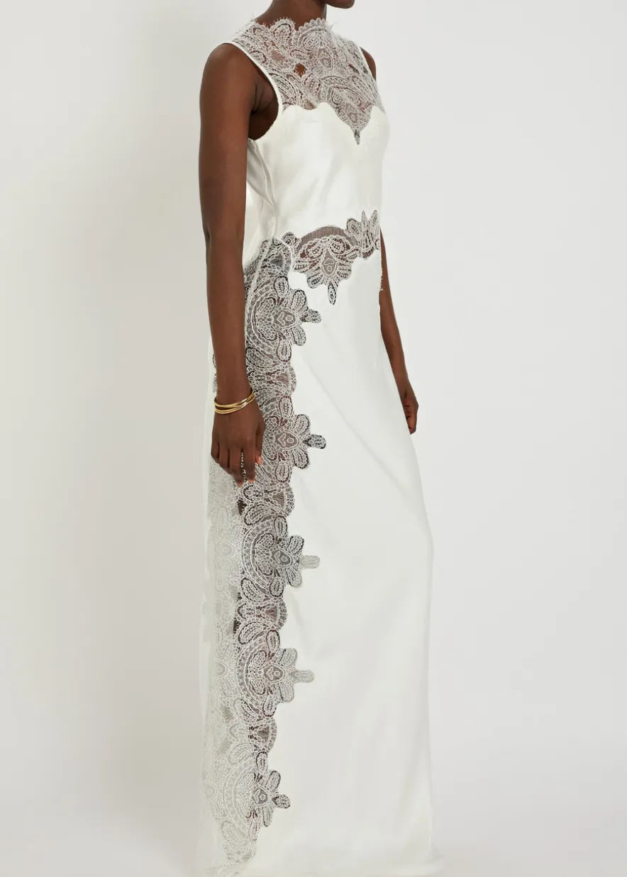 Stratus high-neck lace satin maxi dress