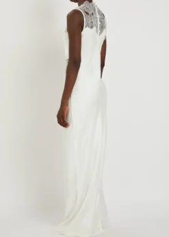 Stratus high-neck lace satin maxi dress