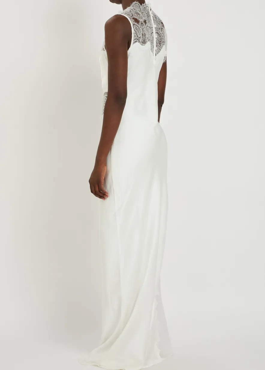 Stratus high-neck lace satin maxi dress