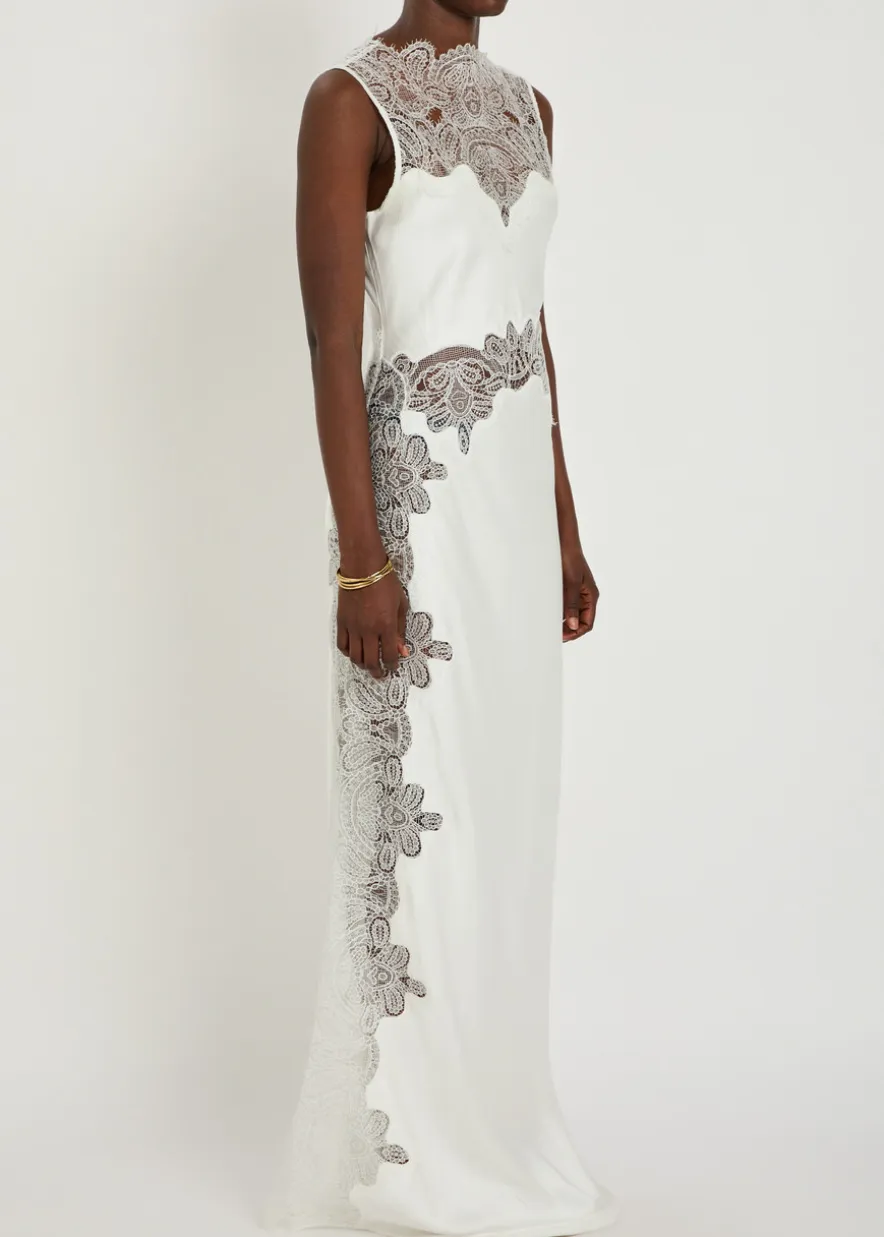 Stratus high-neck lace satin maxi dress