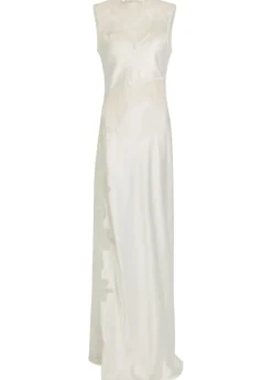 Stratus high-neck lace satin maxi dress