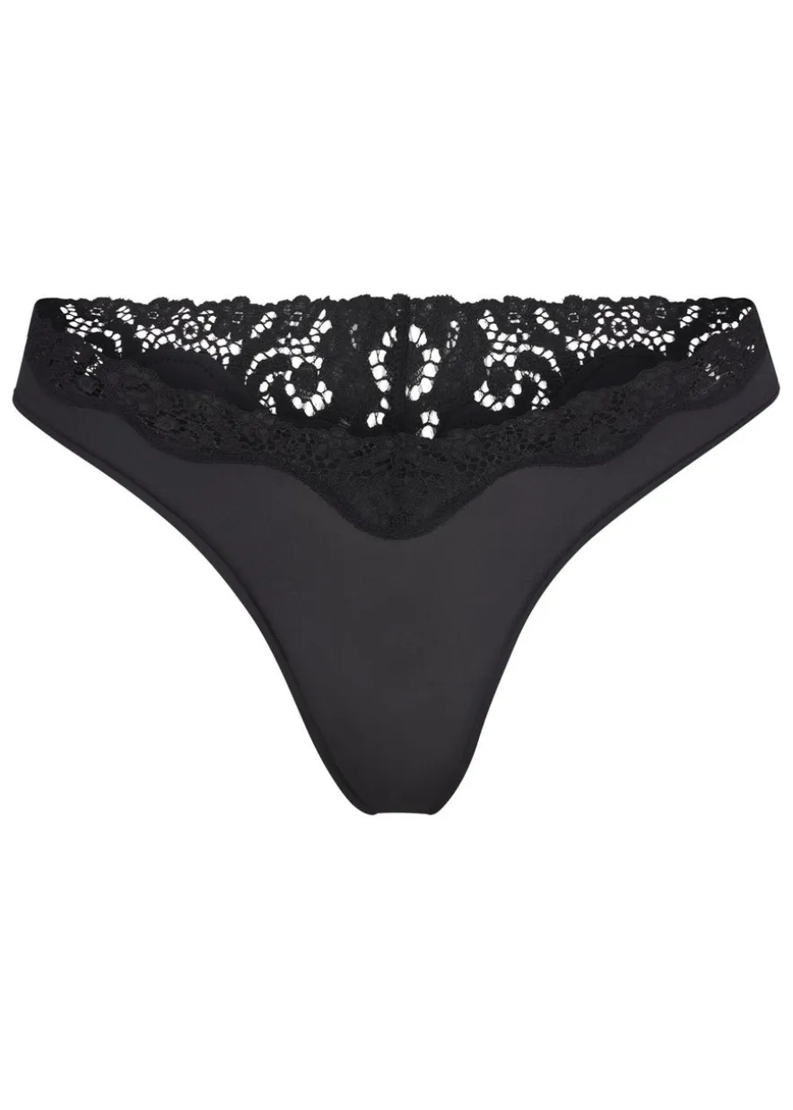 Stretch-jersey lace trim thong