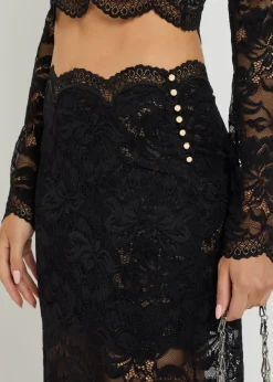 Stretch-lace midi skirt