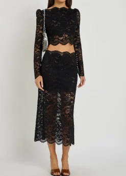 Stretch-lace midi skirt