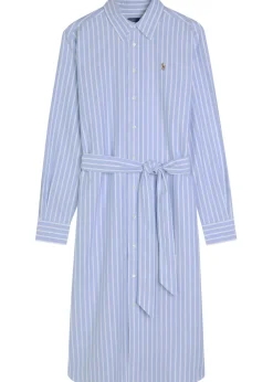 Striped belted cotton midi shirt dress