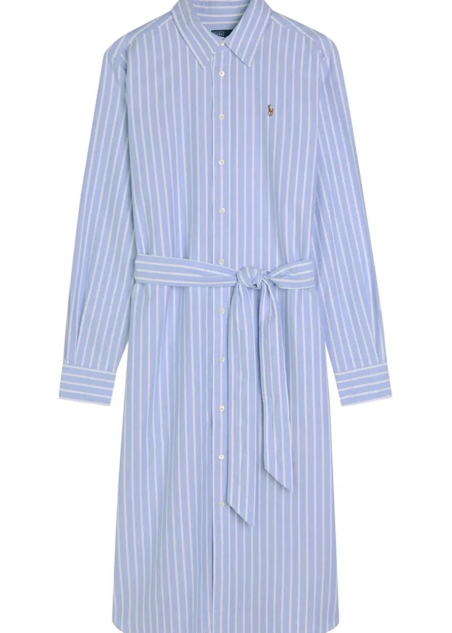 Striped belted cotton midi shirt dress