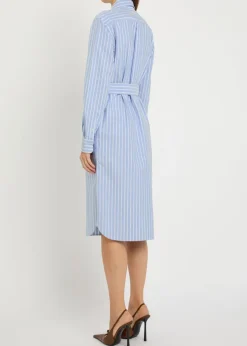 Striped belted cotton midi shirt dress