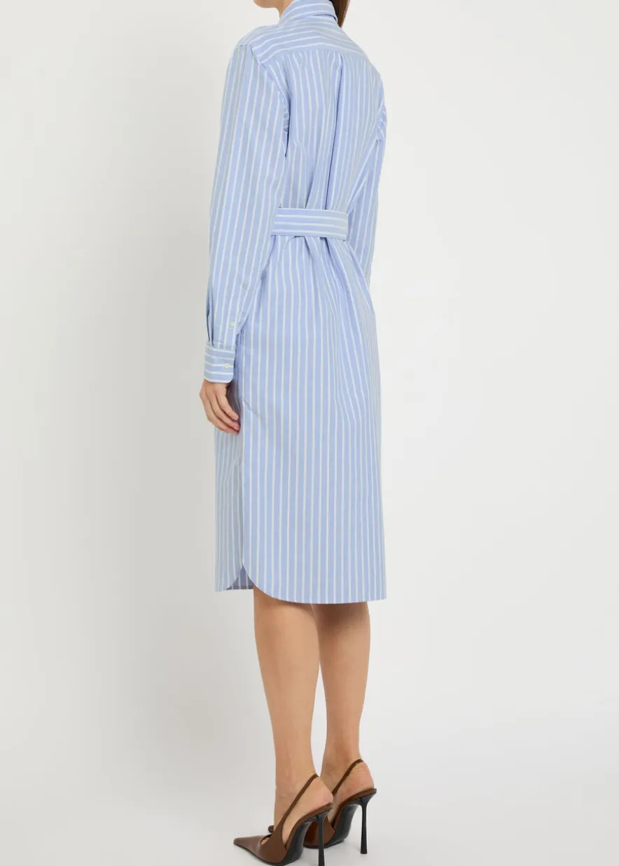 Striped belted cotton midi shirt dress