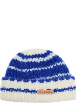 Striped brushed alpaca-blend beanie