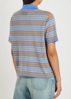 Striped cotton and cashmere-blend polo shirt