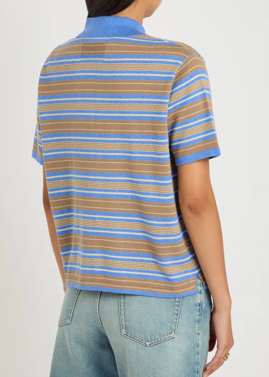 Striped cotton and cashmere-blend polo shirt