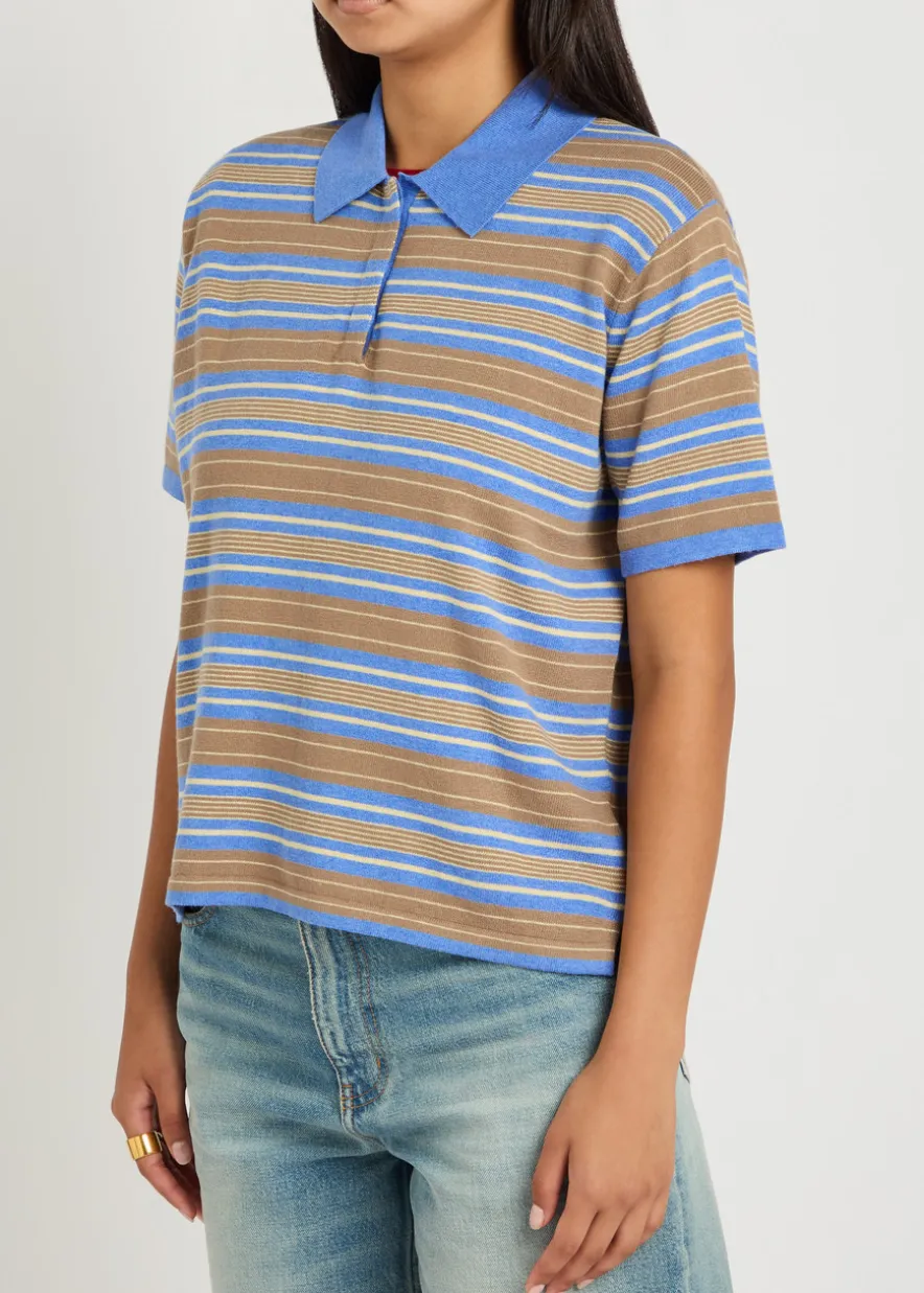 Striped cotton and cashmere-blend polo shirt