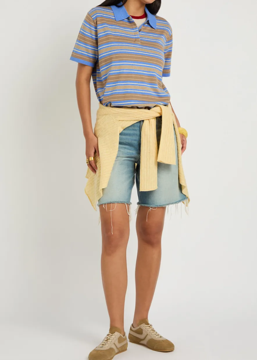 Striped cotton and cashmere-blend polo shirt
