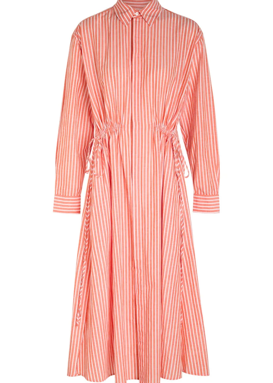 Striped cotton-blend midi shirt dress