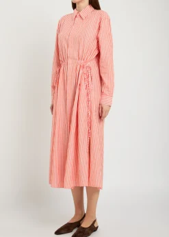 Striped cotton-blend midi shirt dress