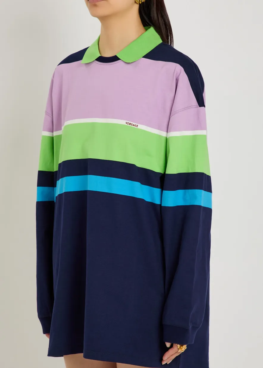 Striped cotton mini sweatshirt dress