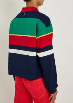 Striped cotton polo sweatshirt