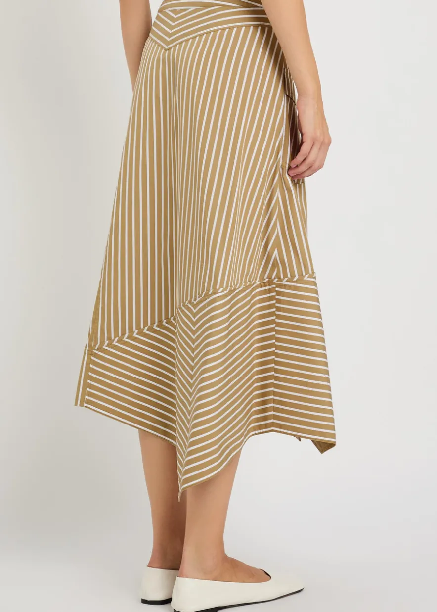 Striped cotton-poplin wrap midi skirt