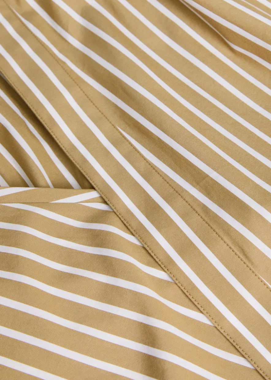 Striped cotton-poplin wrap midi skirt