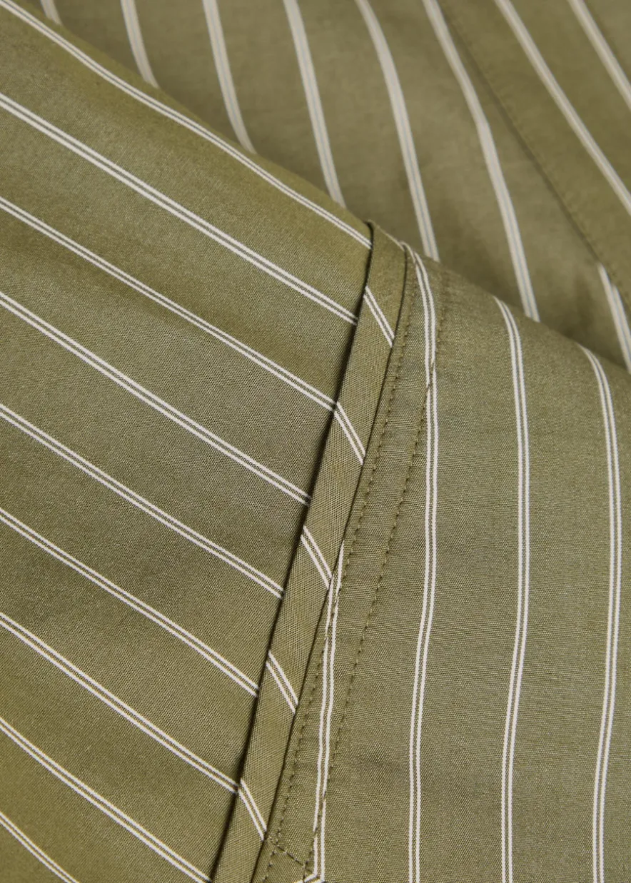 Striped cotton-poplin wrap midi skirt