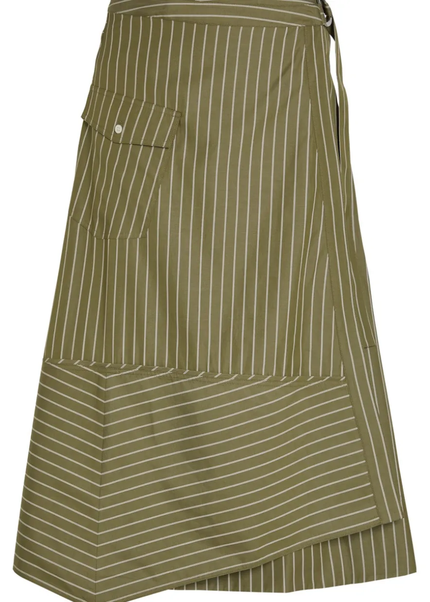 Striped cotton-poplin wrap midi skirt