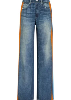 Striped denim-print cotton track pants