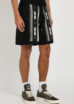 Striped embellished wool-blend shorts