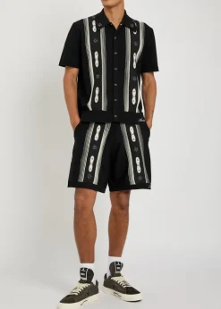 Striped embellished wool-blend shorts