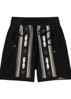 Striped embellished wool-blend shorts
