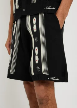 Striped embellished wool-blend shorts