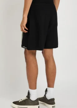 Striped embellished wool-blend shorts
