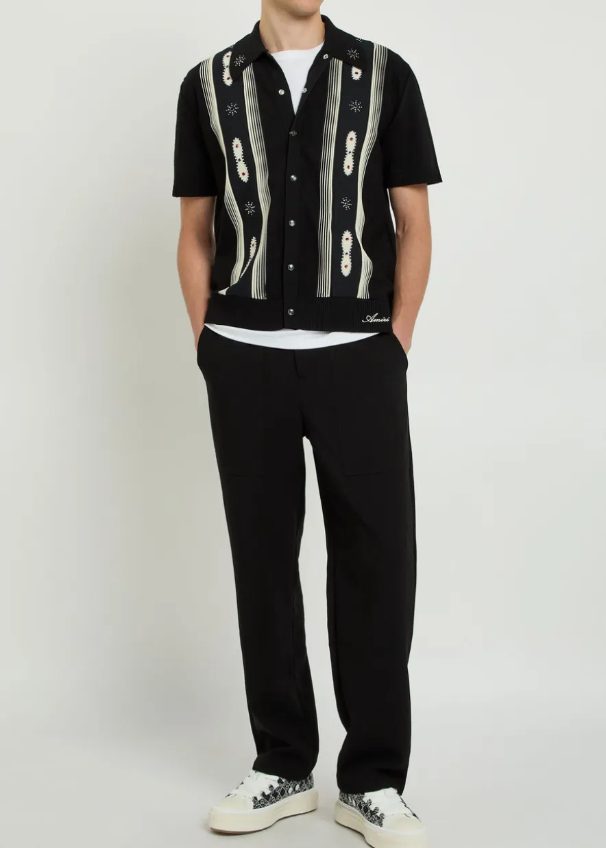 Striped embellished wool-blend shirt