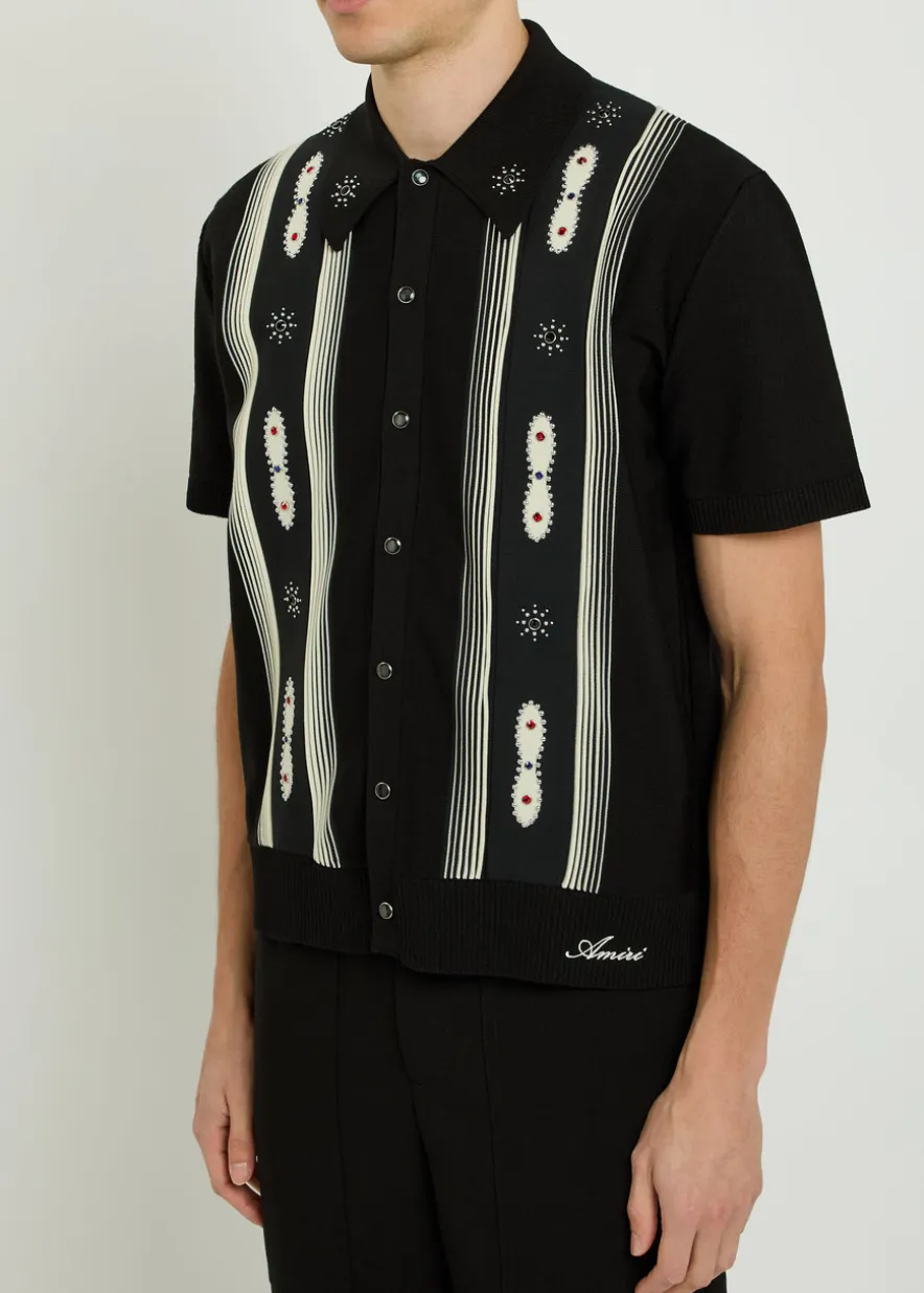 Striped embellished wool-blend shirt