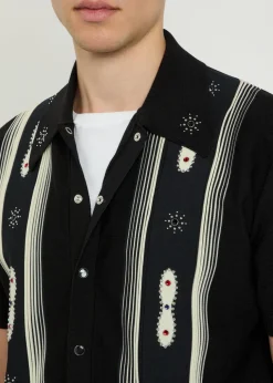 Striped embellished wool-blend shirt