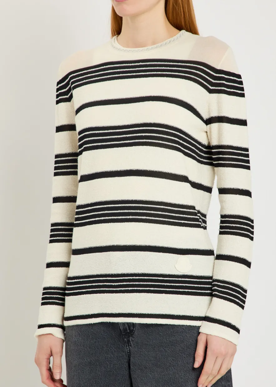 Striped fine-knit cotton-blend T-shirt