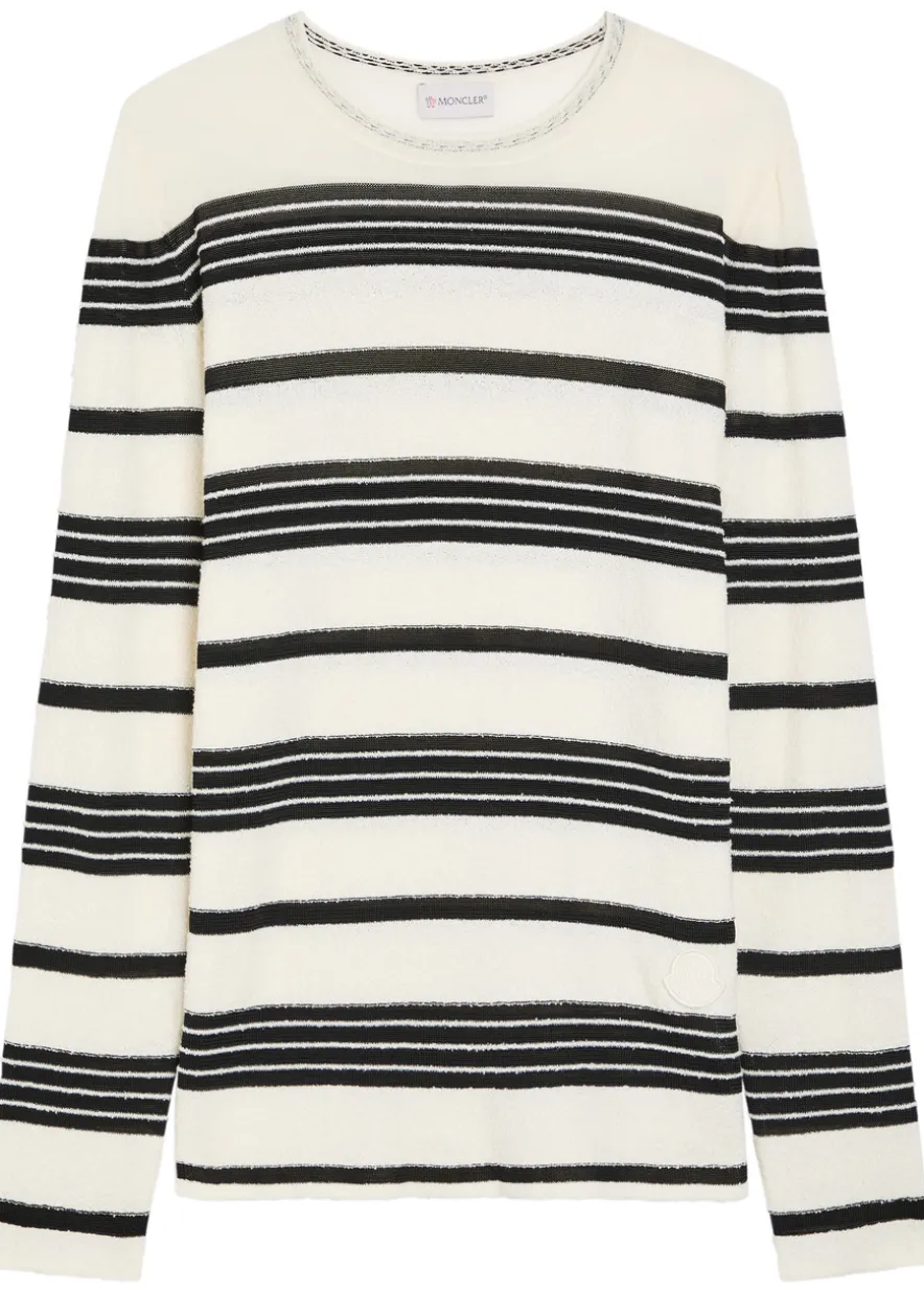 Striped fine-knit cotton-blend T-shirt