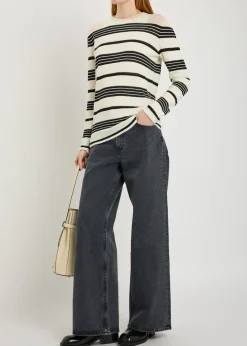 Striped fine-knit cotton-blend T-shirt